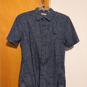 Burberry Navy and White Microdot Short-Sleeve Button-Down Shirt